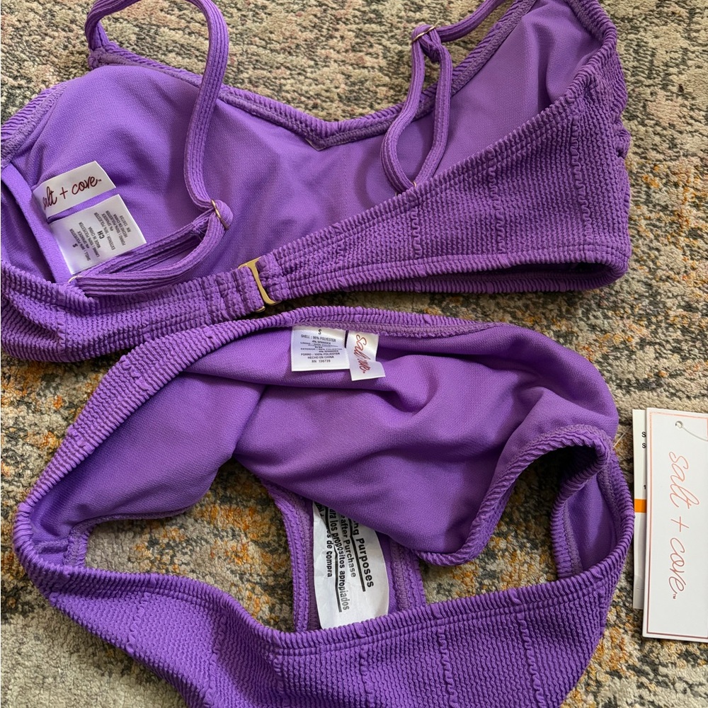 Salt + Cove Purple Textured Ribbed Bikini Set - Picture 3 of 3